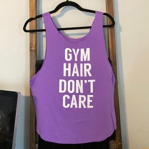 Gym Hair Don’t Care!  Self cut purple tank.